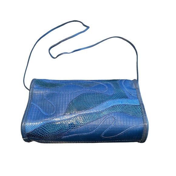 Carlos Falchi Handbags - Vintage Carlos Falchi blue snakeskin and straw handmade purse